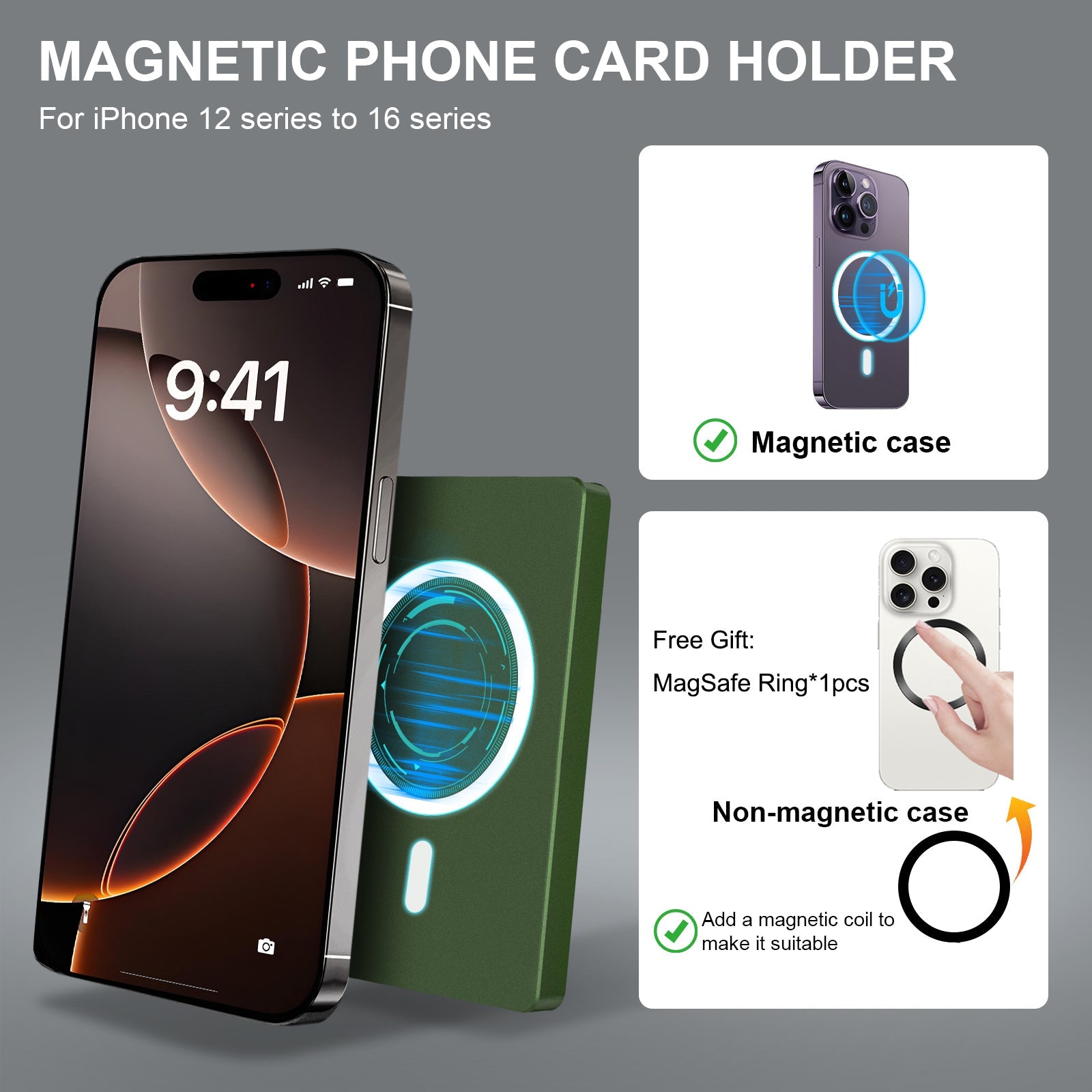RFID Blocking Wallet Minimalist Slim Card Holder for Magsafe with Adjustable Stand, Metal Pop Up Magnetic Wallet for Men TOYFID-8