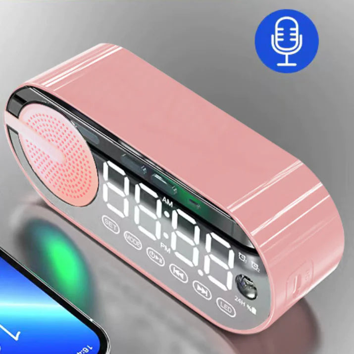 Altavoz con Reloj Despertador Bluetooth y Subwoofer FM Portátil