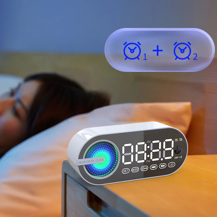Altavoz con Reloj Despertador Bluetooth y Subwoofer FM Portátil